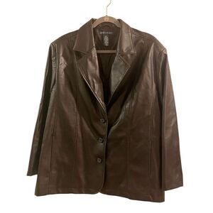 Vintage Women's Brown Faux Leather Jacket Size 1X Plus Size Y2K 2000s